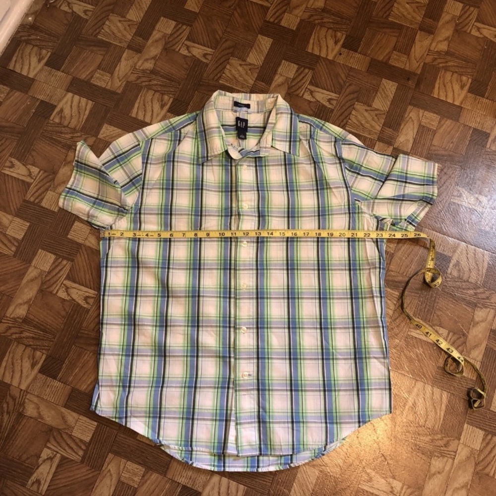 Men's Plaid Short Sleeve Shirt - Green and Blue